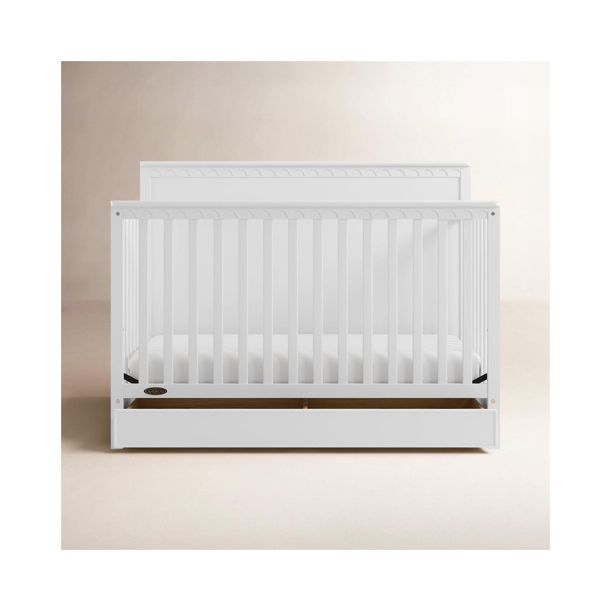 Sasha 5-In-1 Convertible Crib With Drawer, White