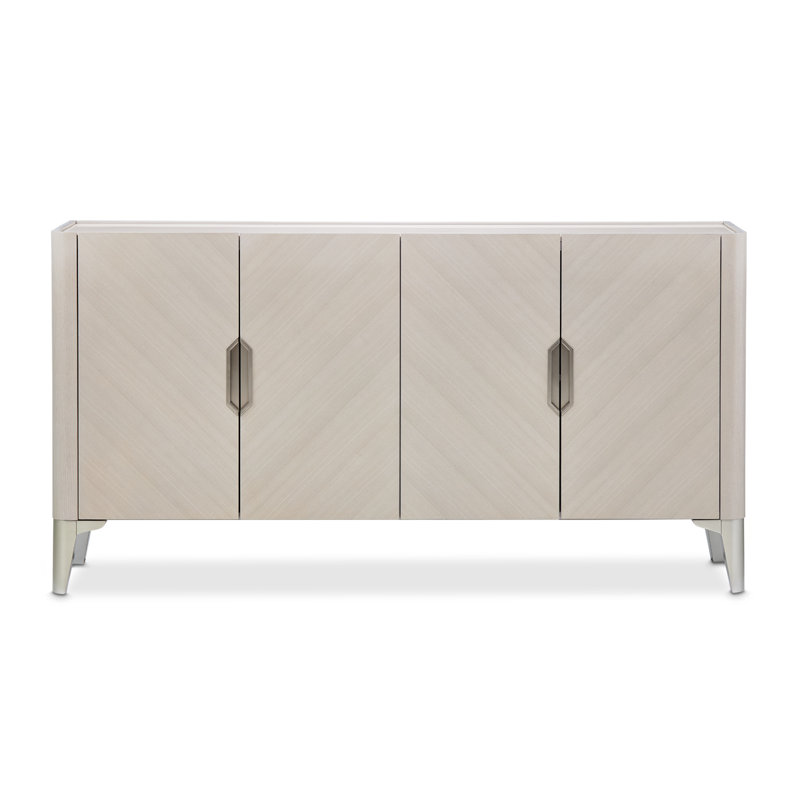 Ash Gray Poplar and Marble Sideboard with Geometric Handles