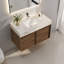 Meuble-lavabo flottant simple 36 po avec lavabo mural 36 po, plateau en pierre frittée blanche, brun