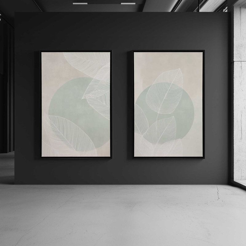 Ensemble de 2 impressions Soft Leaf Stillness, 48 po x 32 po, Cadre flottant en érable américain