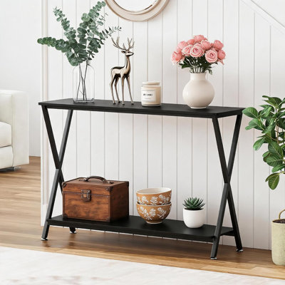 Console étroite, canapé de ferme à 2 niveaux avec tablettes, table de couloir longue de 41,3 pouces, table de canapé derrière, noir