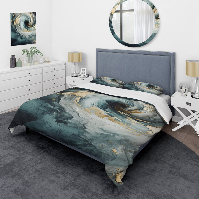 Ensemble de housse de couette or et gris Spiral Whispers III - Abstract Spirals, Housse de couette pour très grand lit
