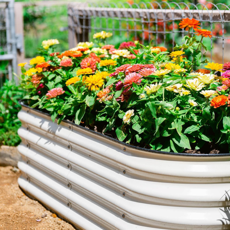 17" Tall 4 In 1 Modular Metal Outdoor Raised Garden Bed, Pearl White
