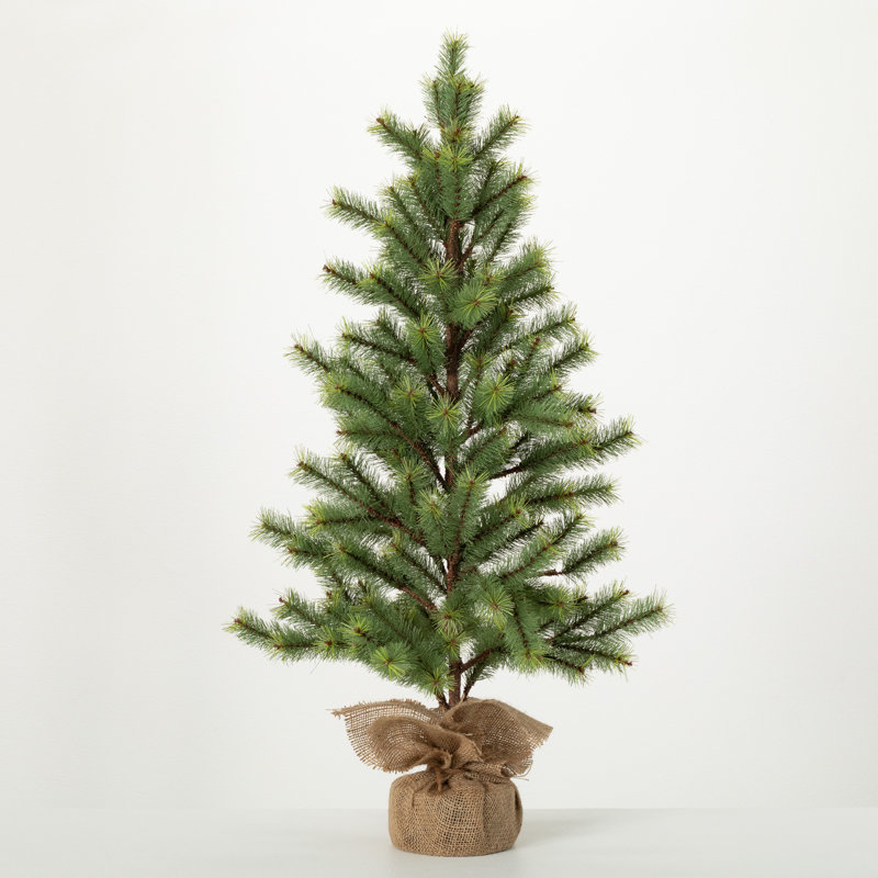 Shultz Faux Pine Tree in Wicker/Rattan Pot, 36.5" H x 17.5" W x 17.5" D