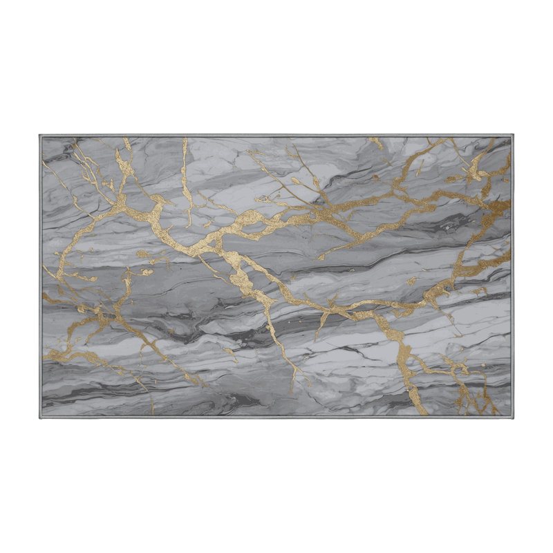 Machine Washable Gray Area Rug, Rectangle 4' x 6'