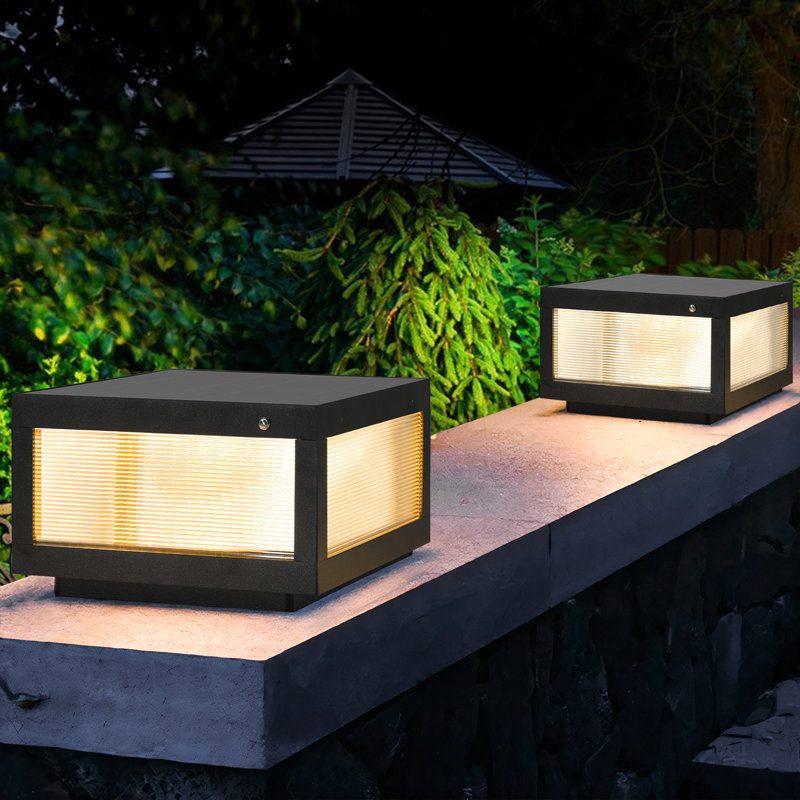 12" Powered LED Post Cap Light, Modern Outdoor LED Fence Light For Pathways, Decks, And Patios (2-Pack)
