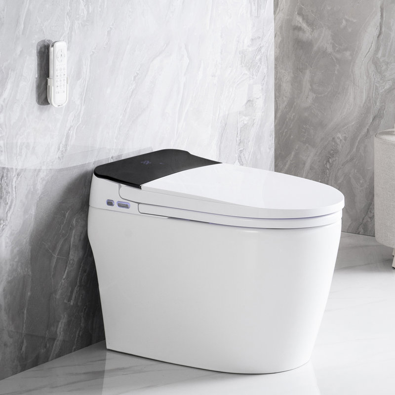 Toilette intelligente avec siège de bidet chauffant, chasse d'eau automatique, écran à DEL, capteur de pied - élément d'air chaud de luxe pour salle de bain