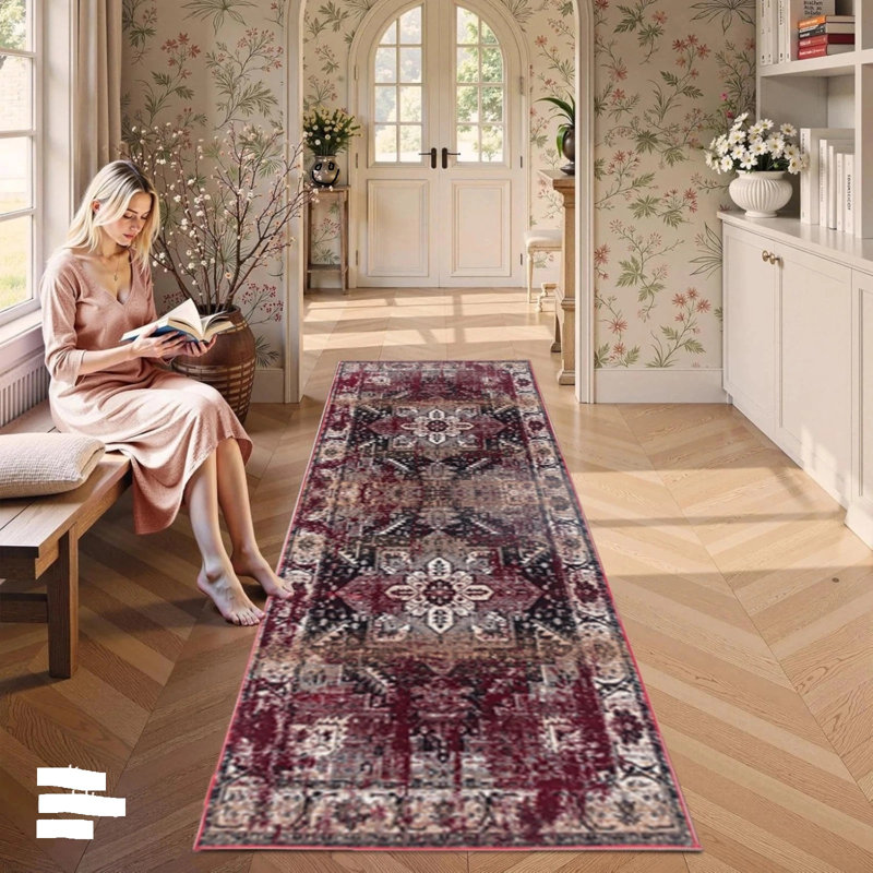Runner Area Rug, Red, Runner 80 x 300 cm