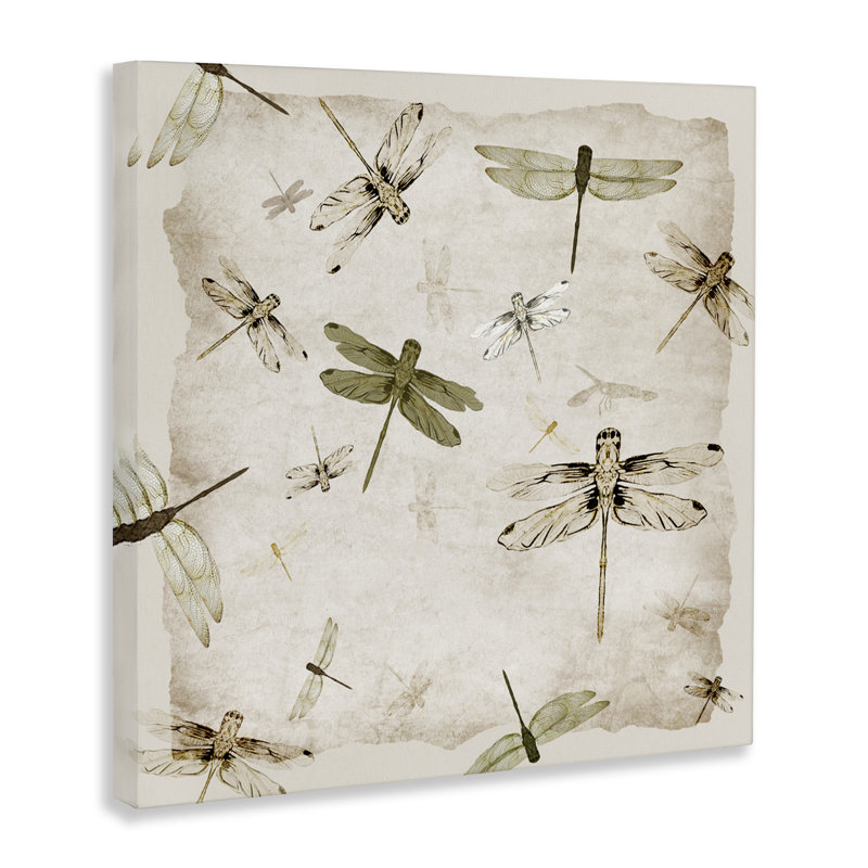 Toile rétro avec libellules Grace, design par Jacob Q, H 17 po x l 17 po