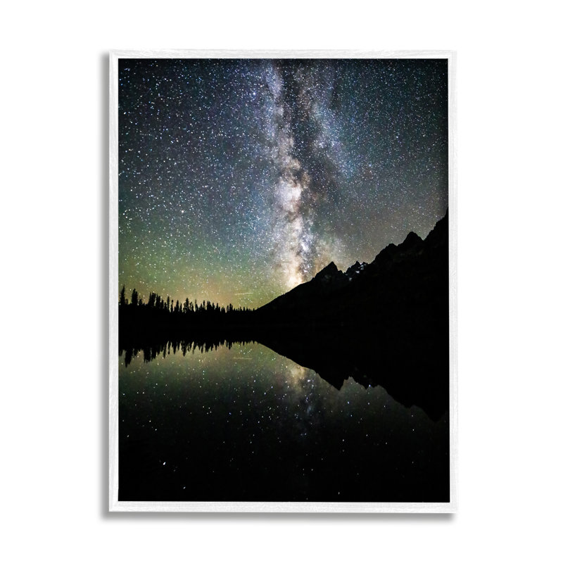 «Starry Sky Lake Reflection» sur bois, Giclée encadrée blanc bord de mer, H 30 po x l 24 po x P 1,5 po