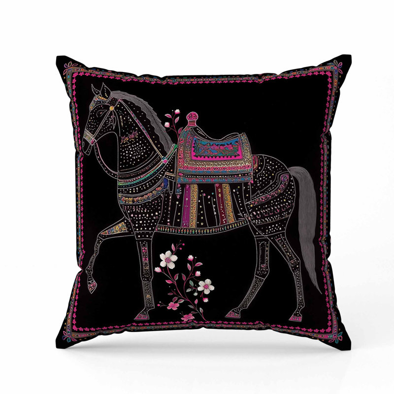 Coussin Painted Pony, Carré 20 po, Noir, noir, noir, noir