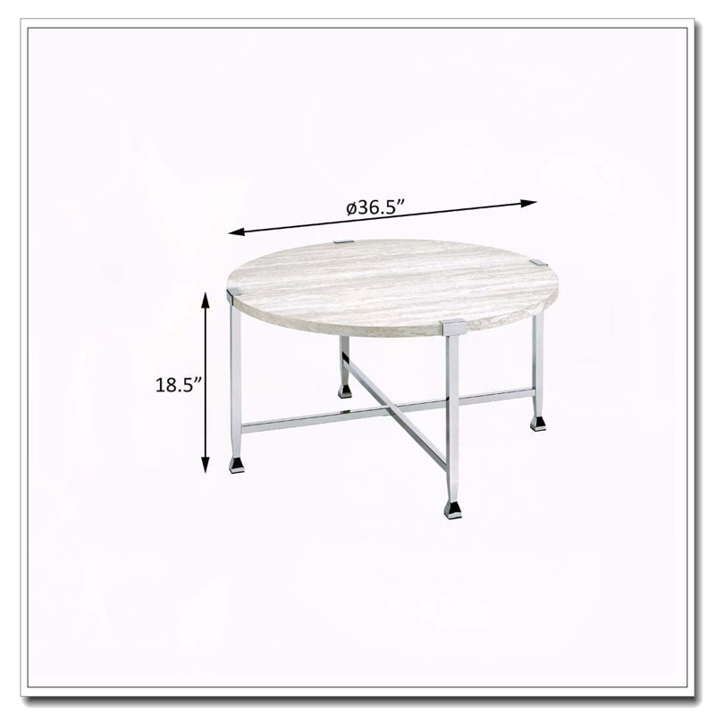 Table basse ronde en chêne blanc et chrome