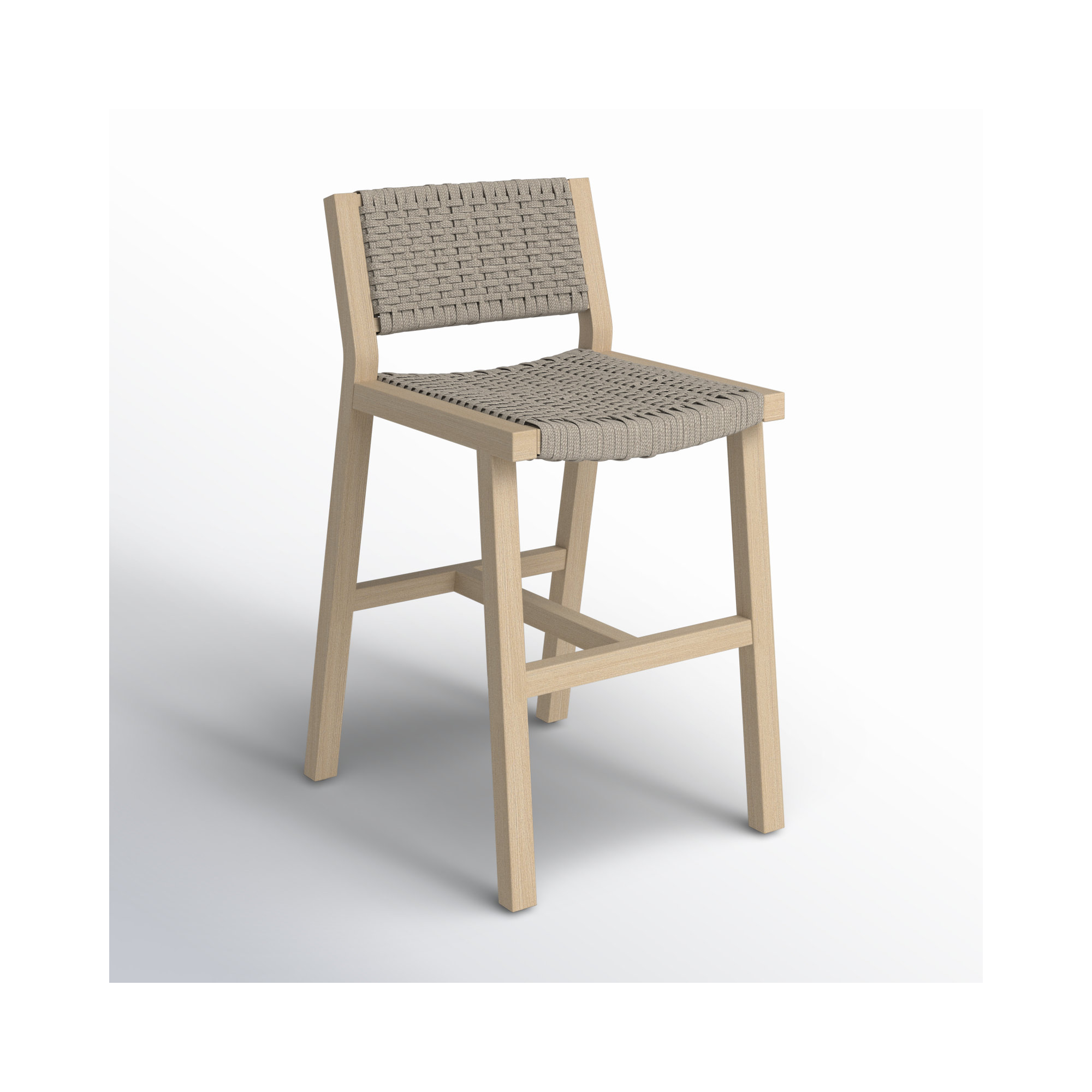 Shea Teak Outdoor Bar Stool, Counter Stool (26" Seat Height), Washed Brown, Gray Rope
