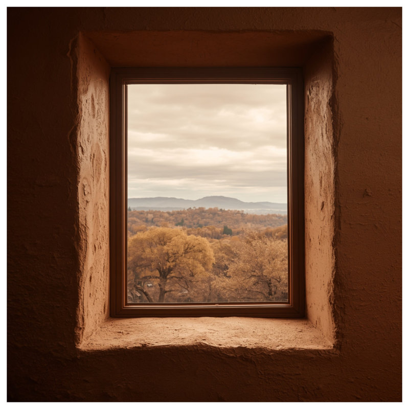 Window View Autumn Landscape Wall Tapestry - Window Wall Decor, 68in H x80in W with 4 Grommets