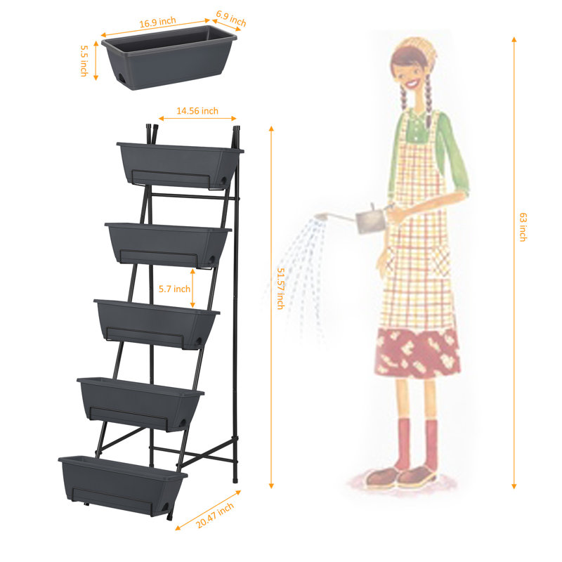 Jardinière verticale surélevée à 5 niveaux, Gris