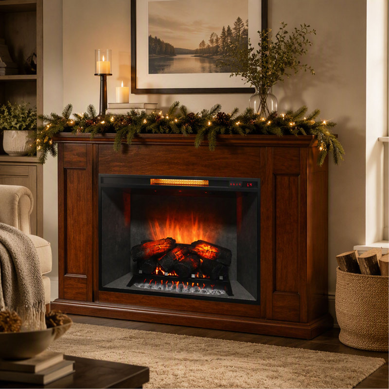 Foyer électrique infrarouge encastré de 84 cm (33 po), panneau de chauffage tactile avec flammes réalistes en 4 couleurs