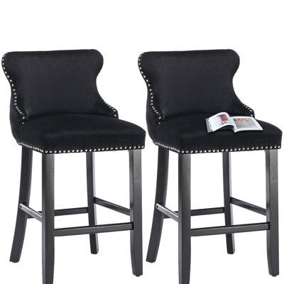 Wing-Back Velvet Upholstered Bar Stools Set of 2