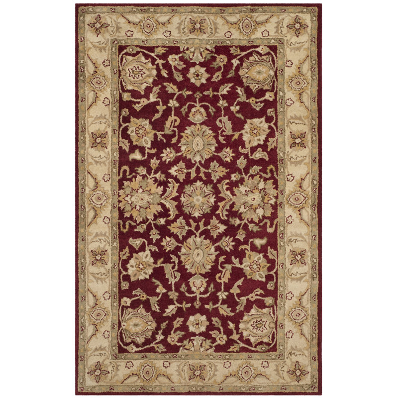Tapis rouge / doré en laine touffeté à la main Dunbar, Rectangle 2 pi x 3 pi