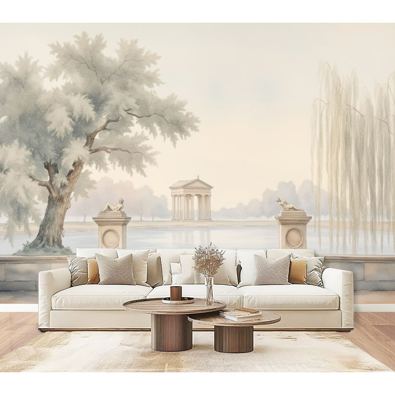 Murale auto-adhésive moderne "Peel and Stick" L 96 "x l 69" Pavillon classique pour chambre à coucher par Tranquil Lake Willow Tree