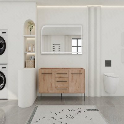 Meuble-lavabo autoportant 60 po, 2 portes d'armoire à fermeture en douceur et 3 tiroirs ((emballage Kd) - meuble-lavabo seulement