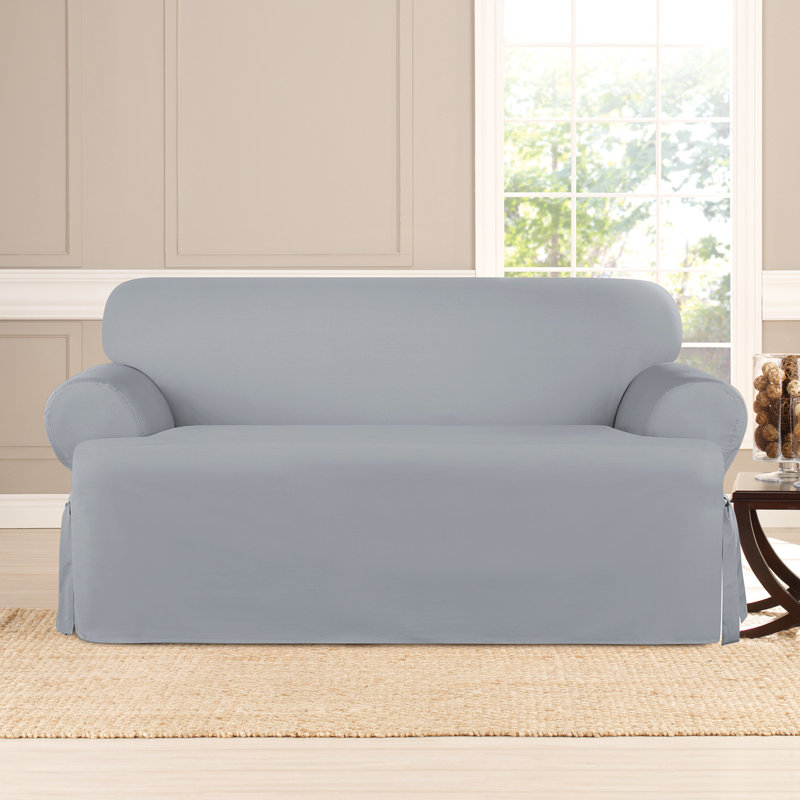 Pacific Blue Heavyweight Cotton Duck T-Cushion Loveseat Slipcover