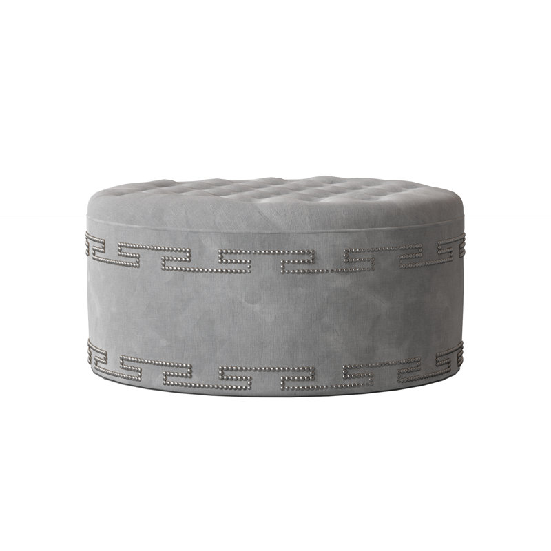 Elle Round Ottoman, Savona Fuchsia, Shiny Nickel