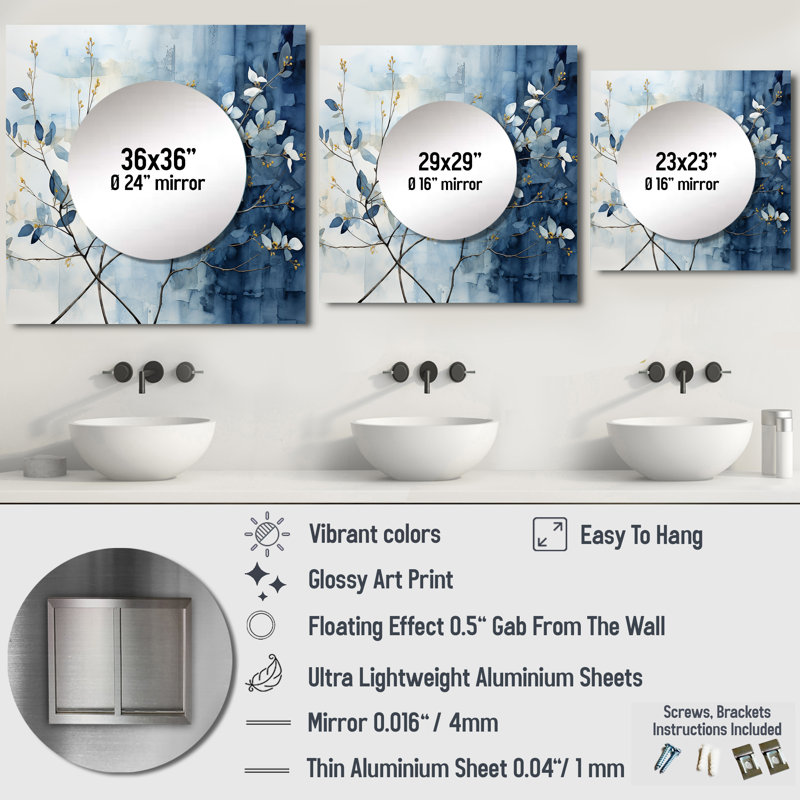 Alaraph - miroir carré à feuilles pour décoration murale, 29 po x 29 po
