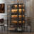 Tall Iron Display Cabinet with Glass Door and LED Lights Steel Curio Cabinet-822628424