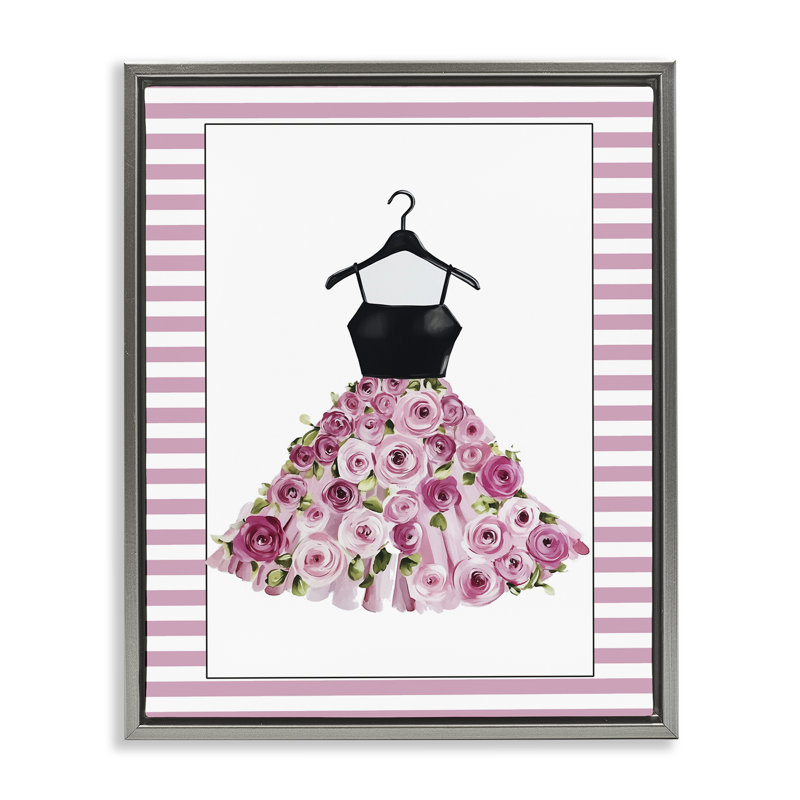 Cadre flottant avec robe fleurie, design par Christine Simpson Art, H 31 po x l 25 po, Cadre flottant gris lustré