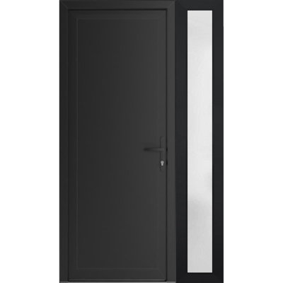 Front Exterior Prehung uPVC Metal-Plastic Door Frosted Glass Manux 8111 Matte Black Side Sidelite Office Commercial and Residential Doors Entrance Patio Garage 50 x 80 (W36+14 x H80) Left hand Inswing