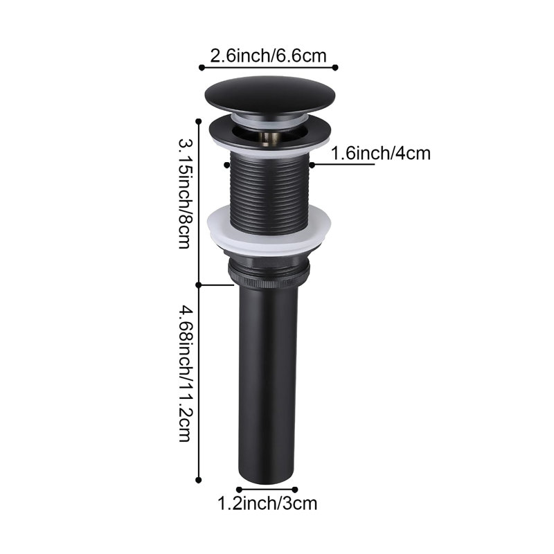 Bathroom Sink Pop Up Drain Without Overflow,stainless Steel,one Piece,, Matte Black