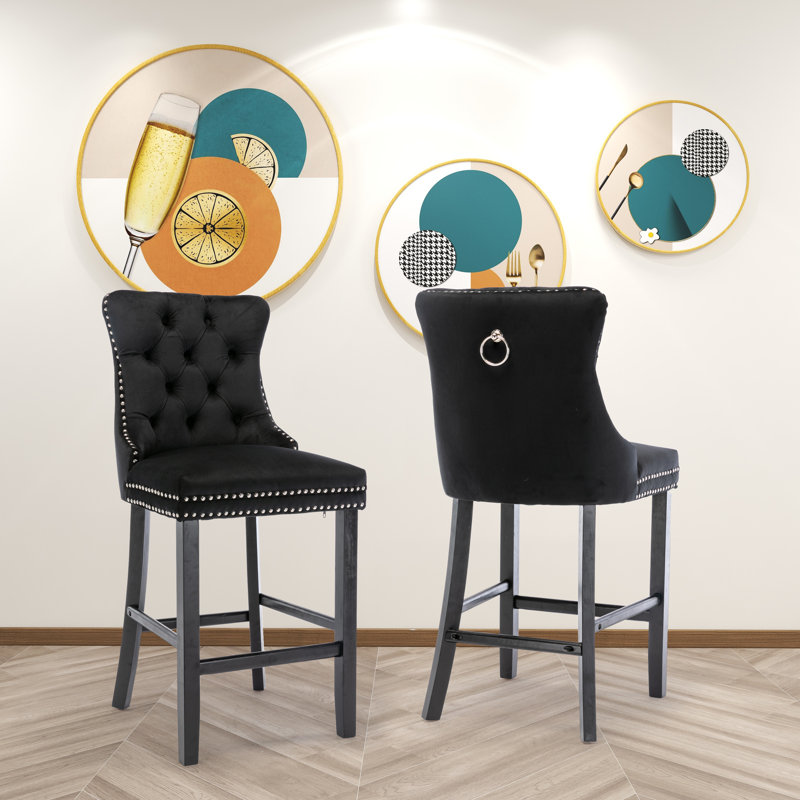 Avyonna Upholstered Counter Stool, Black, Black