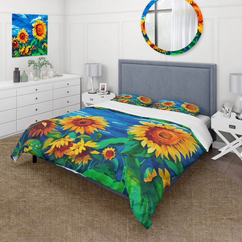 Deux tournesols sous un ciel bleu vif - Ensemble de housse de couette traditionnel - Microfibre de polyester