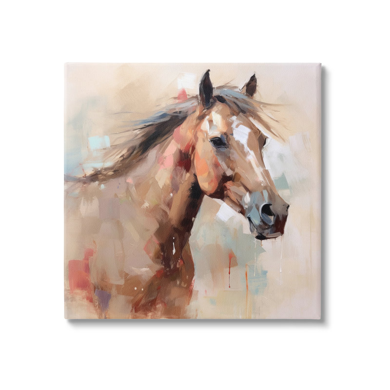 Az-079 - Peinture cheval moderne encadrée, H 24 po x l 24 po x P 1,5 po, Giclée encadrée blanc bord de mer