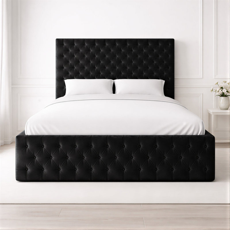 Upholstered Bed, Double, Black