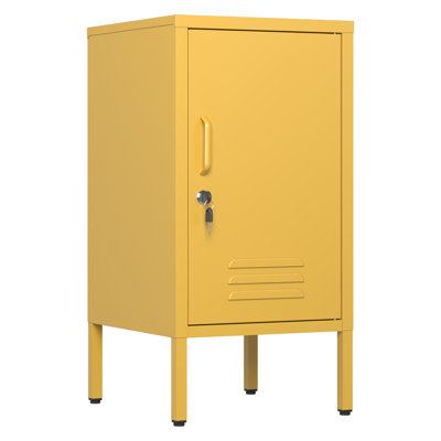 Single Door Lockable Metal End Table,Modern Minimalist Room Side Table with 2 Adjustable Shelf ,Multi Storage Cabinet  for Living Room Bedroom, Easy to Assemble 27.55”H x 13.78”W x 14.96”D Orange