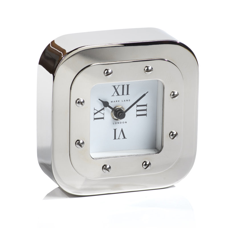 Horloge de table en métal analogique, H 6,75 po x l 6,75 po x P 2 po, Argent