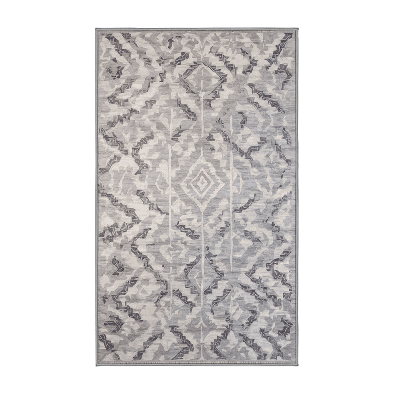 Machine Washable Gray Area Rug, Rectangle 7' x 9'