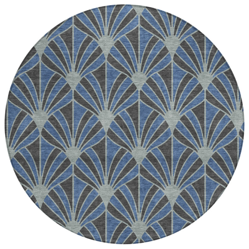 Machine Washable Indoor/Outdoor Lipman ACN2426 Mid-Century Modern Rug, Round 8'