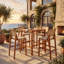 Ensembles de bar de patio modernes, corde en teck de 5 pièces en bois d'acacia pour les repas en plein air