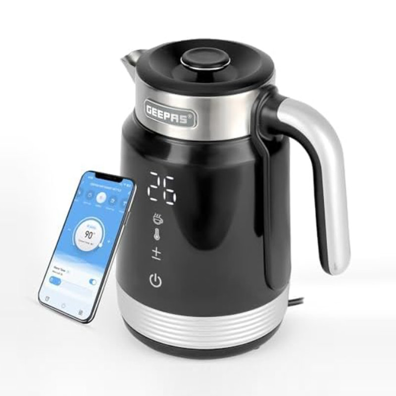 GEEPAS Digital Electric Kettle 1.7L Wifi Tuya Smart App Control Alexa Google Voice Compatible 2200W, Black