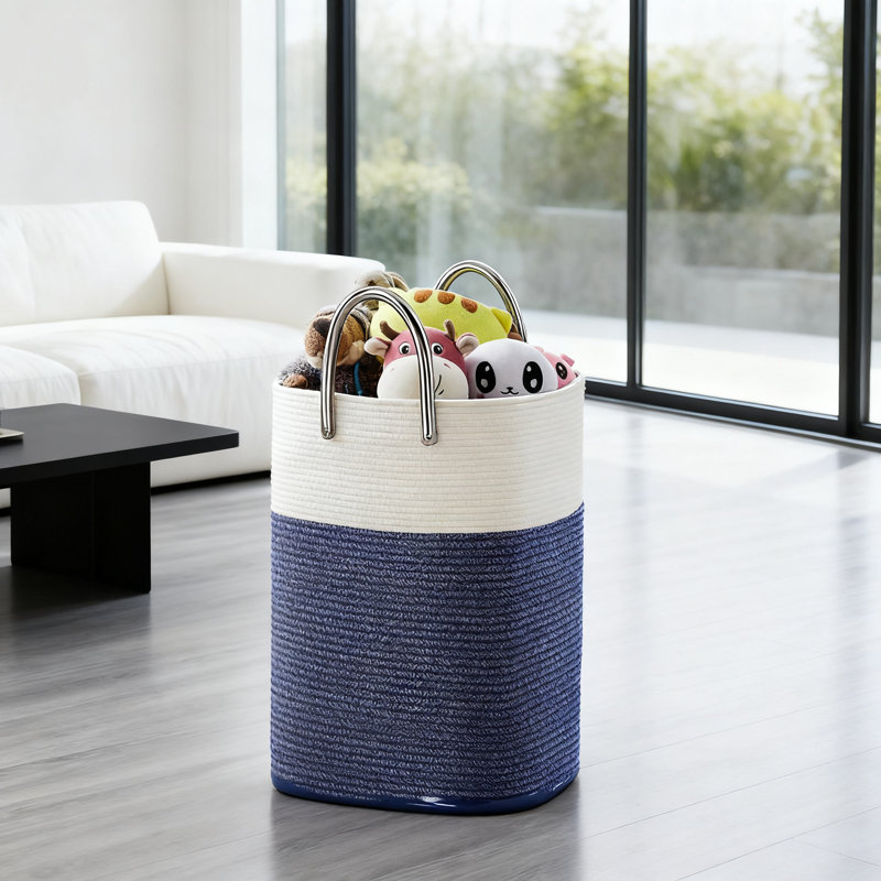 Large Cotton Rope Laundry Basket With Handwoven Design, Breathable Collapsible Hamper For Clothes, Toys, And Blankets, Versatile Home Storage Solution