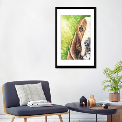 «Basset on Green» par George Dyachenko - impression sur toile tendue