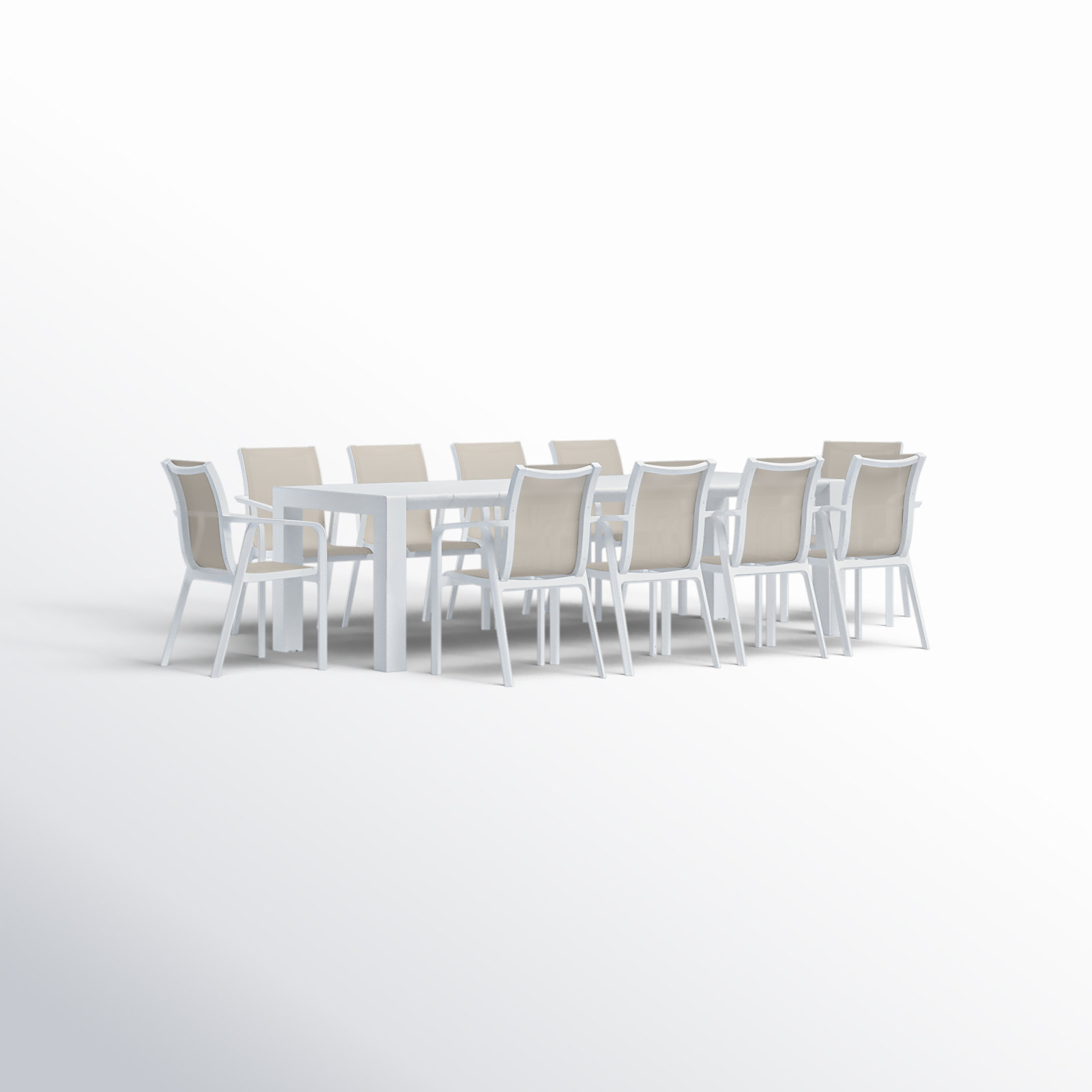 Farrah 118" Patio Dining Set, White/Taupe