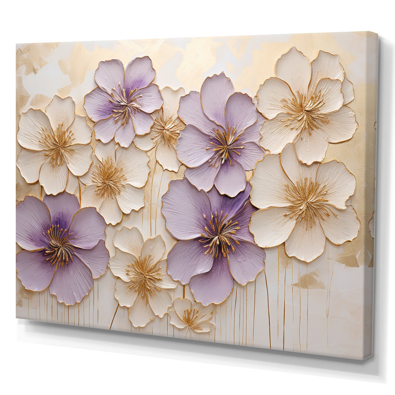 Mauve et or sur fond orné de violettes, "Violettes Meadow II", Toile tendue, 12" H x 20" W