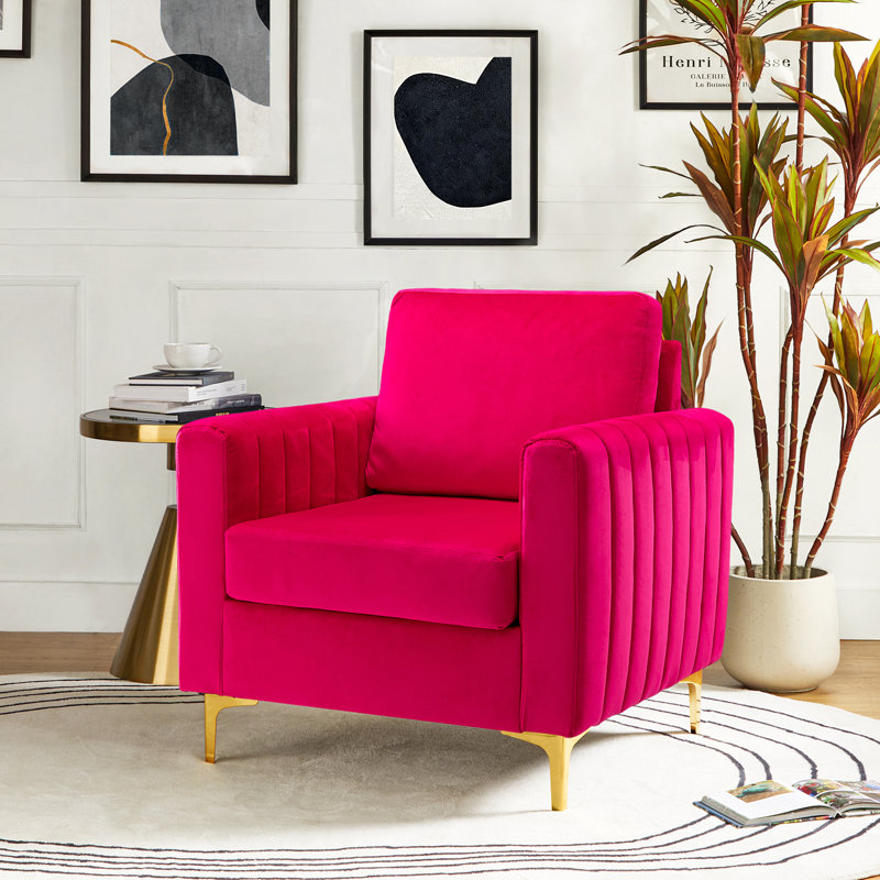 Cedarpoint Upholstered Velvet Tufted Club Chair, Velours fuchsia