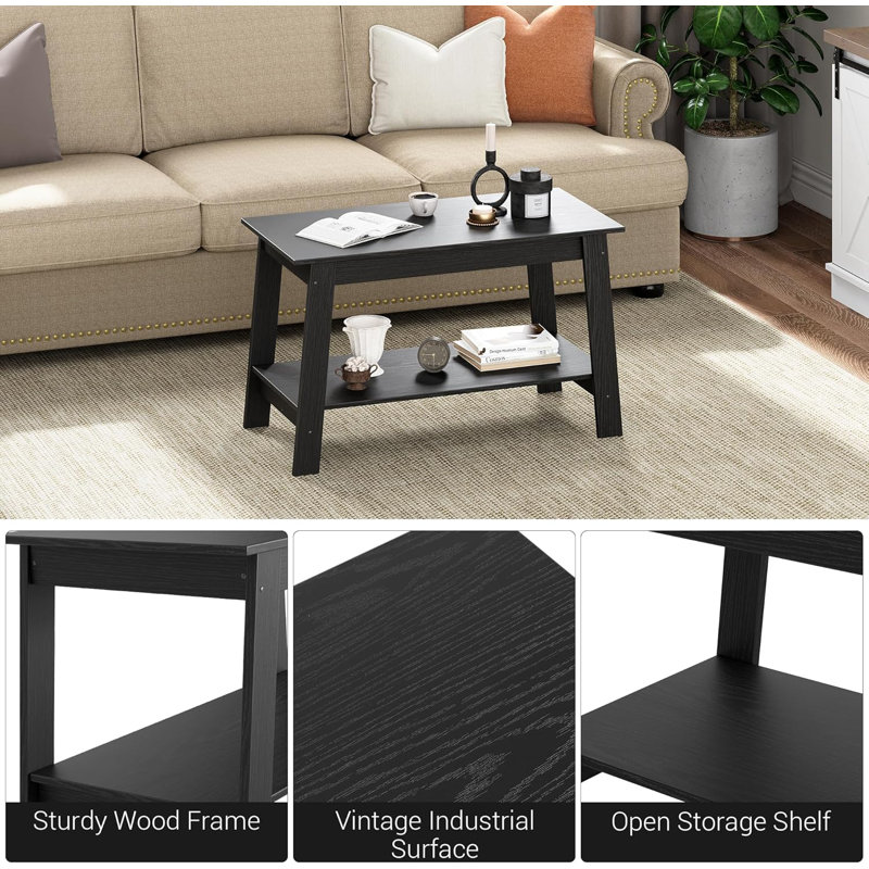 31.5 Inch Coffee Table with 2-Tier Storage, Modern Industrial Rectangular Living Room Table, Compact MDF & Particle Board Build, Durable & Easy Assembly, Ideal for Apartments & Offices