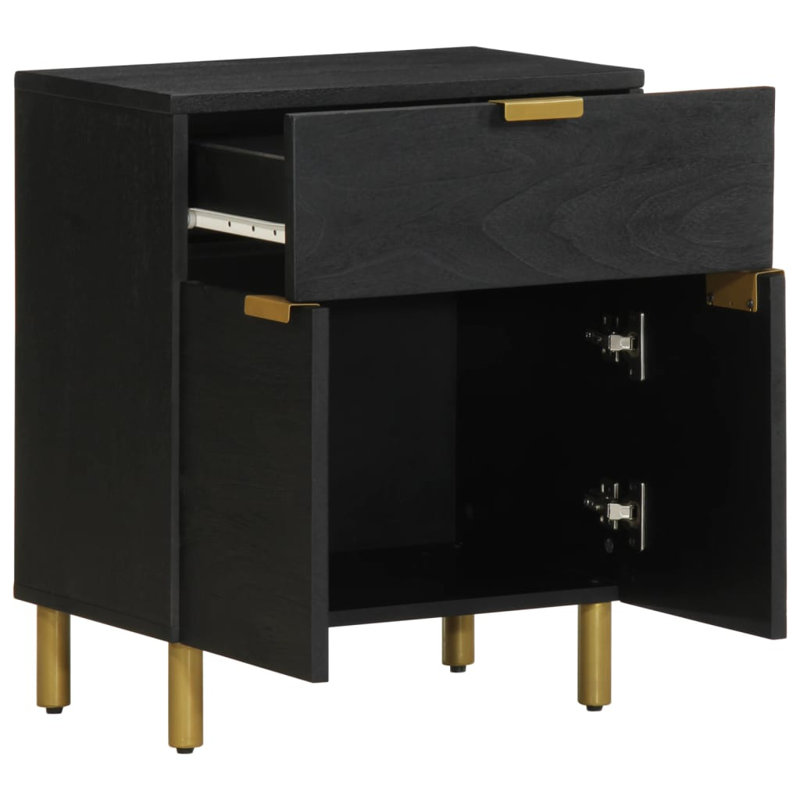 vidaXL Bedside Cabinet Black Engineered wood, solid mango wood, brass