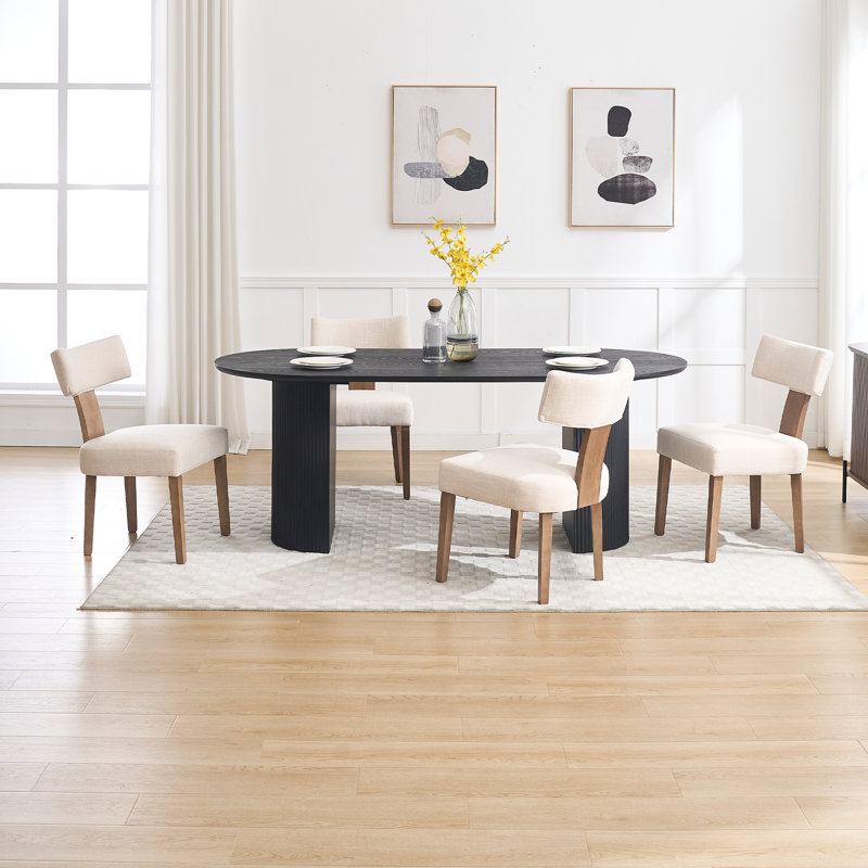 5-Piece Dining Set, Mid-Century Modern Wooden Table & Upholstered Chair Set For Home, Kitchen, Dining Room, Beige