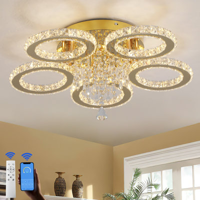 Luxury Ring LED Crystal Chandelier, Gold Finish And K9 Crystal Accents